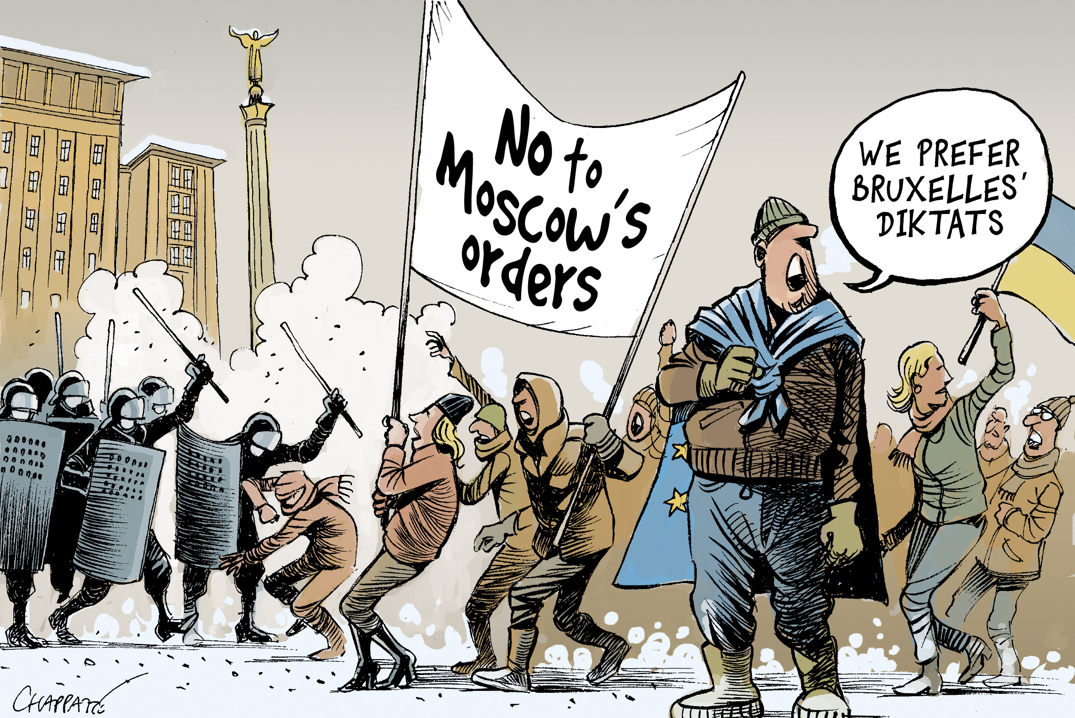 Tensions In Kiev Globecartoon Political Cartoons Patrick Chappatte