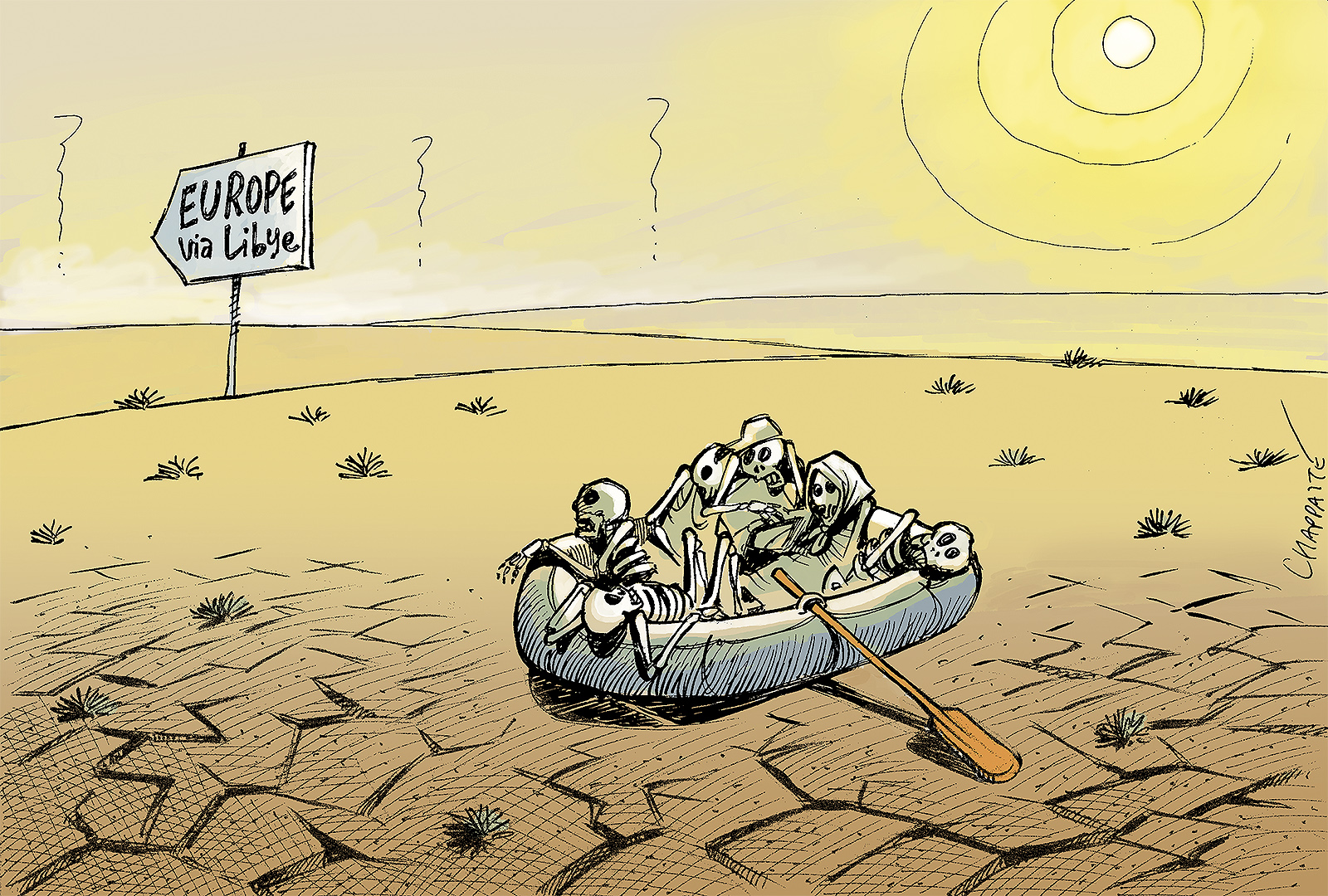 Migrants la route du désert Globecartoon Political Cartoons