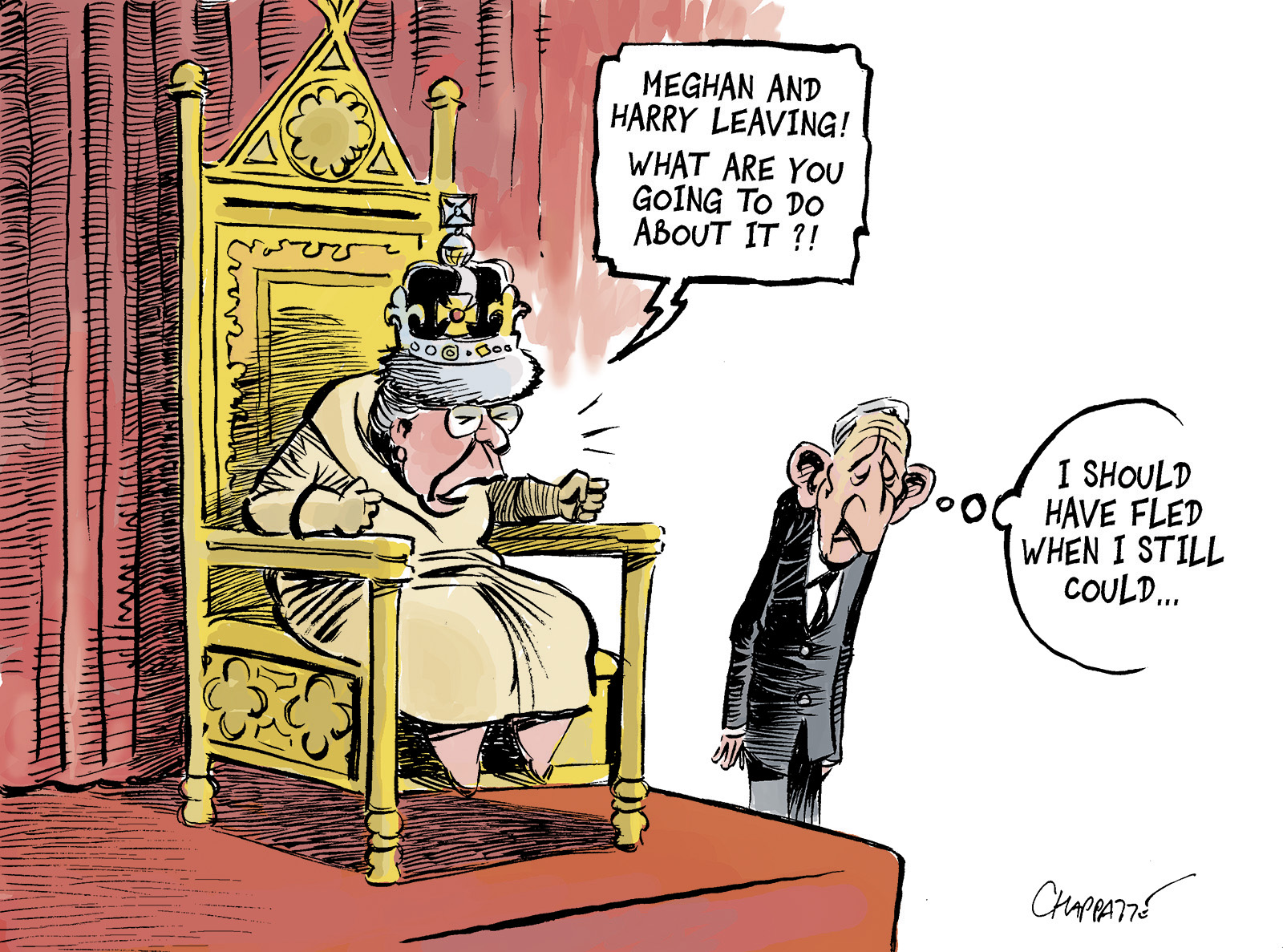 Meghan And Harry Are Running Off Globecartoon Political Cartoons Patrick Chappatte