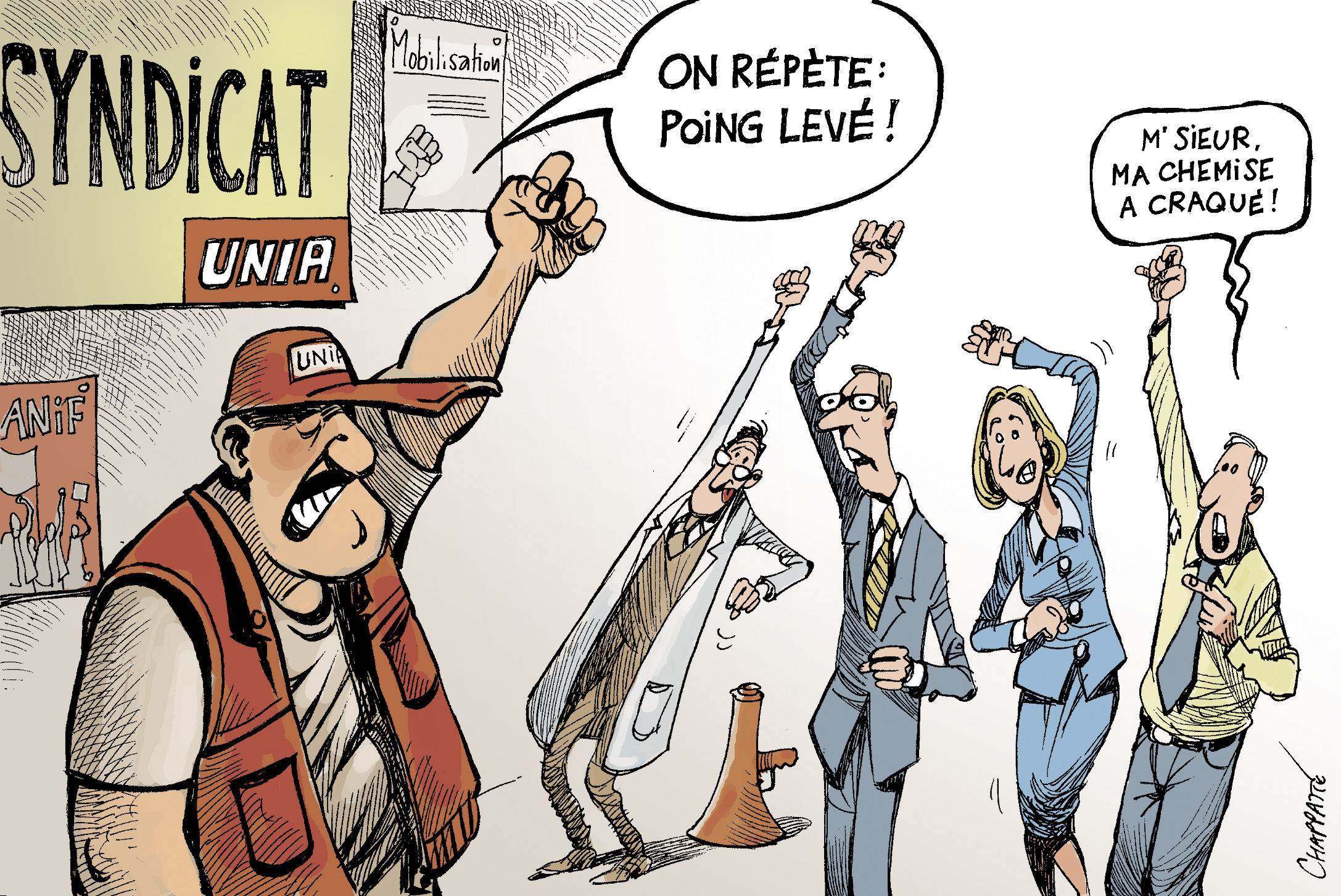 Les Cols Blancs Se Mettent Au Syndicalisme Globecartoon Political Cartoons Patrick Chappatte