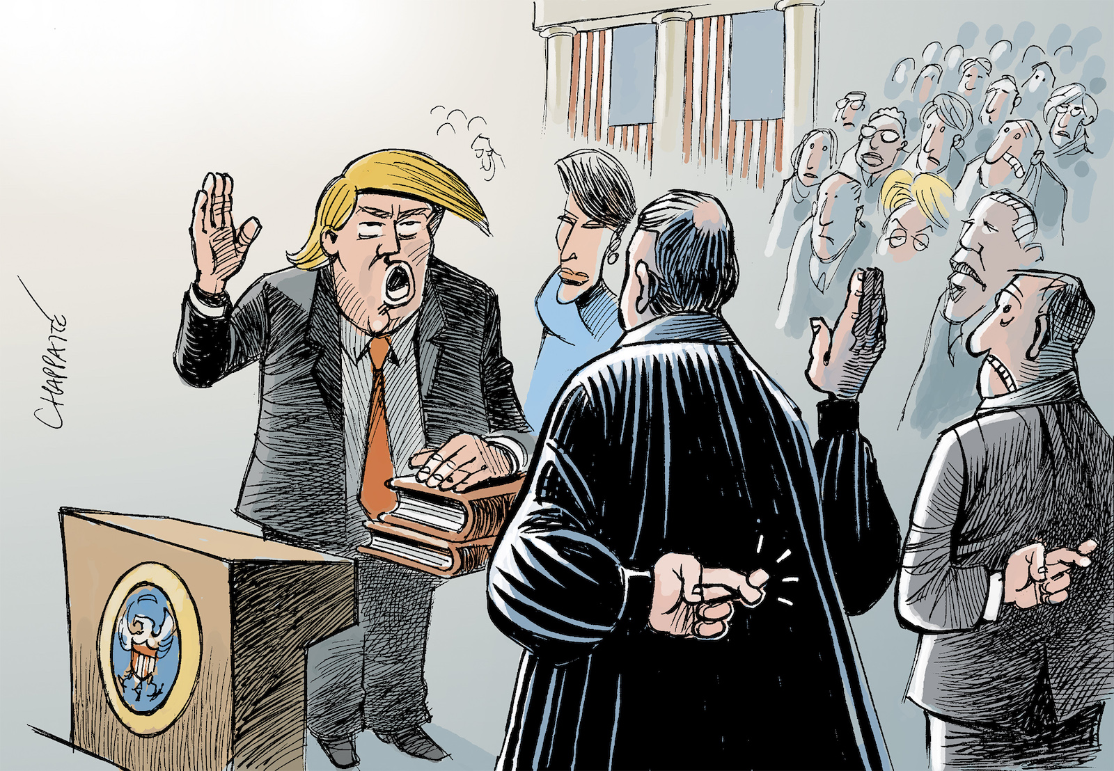 Trump intronized | Globecartoon - Political Cartoons - Patrick Chappatte