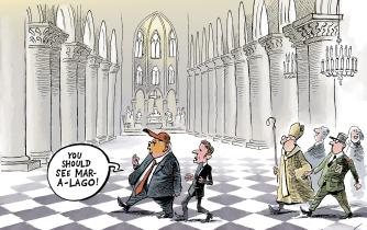 Trump visits a cathedral