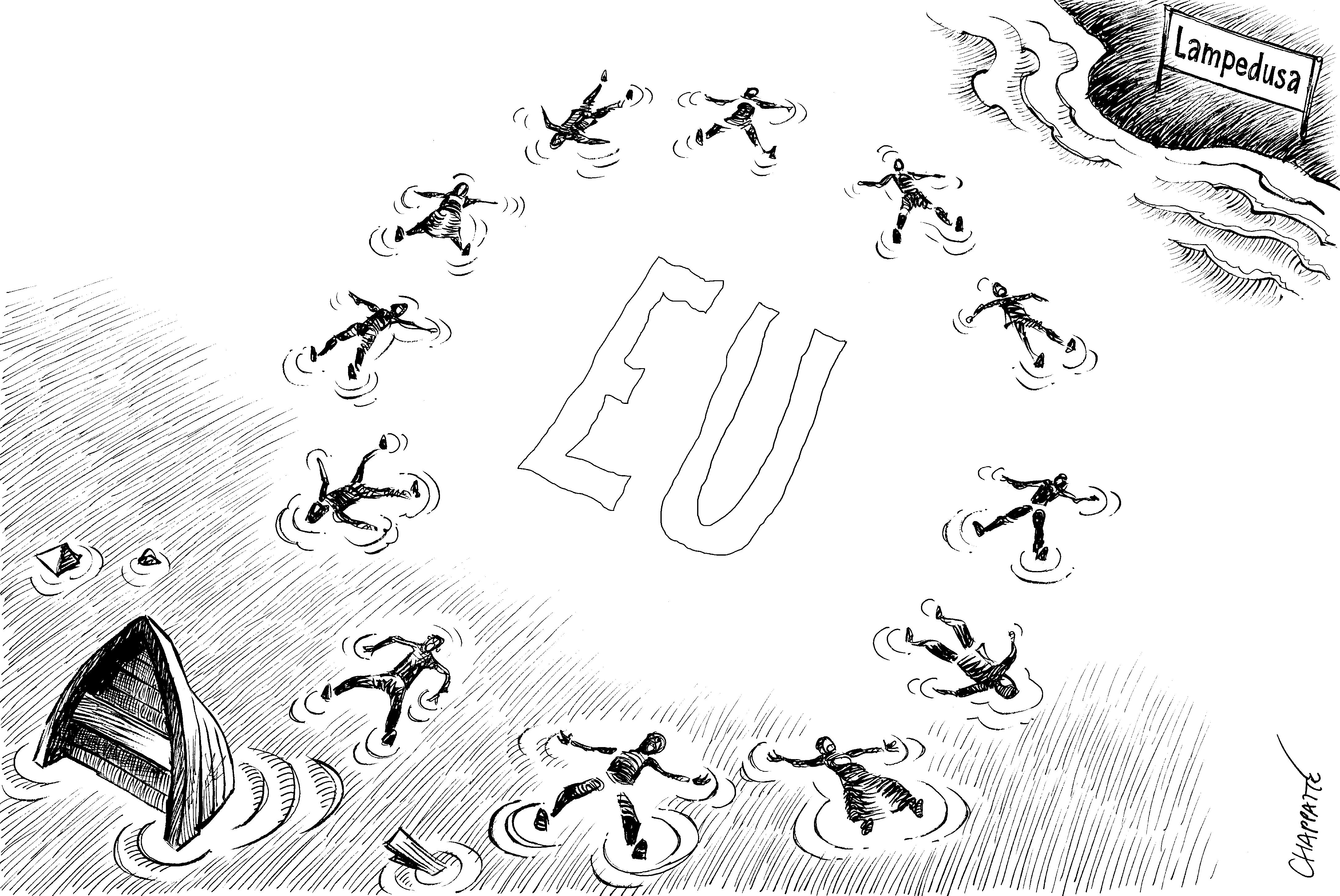 Deadly migration to Europe (black/white)