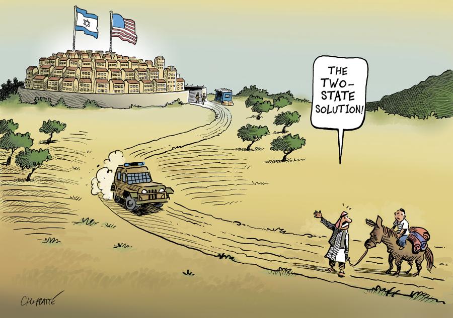 The USA legitimize Israeli settlements | Globecartoon - Political Cartoons - Patrick Chappatte