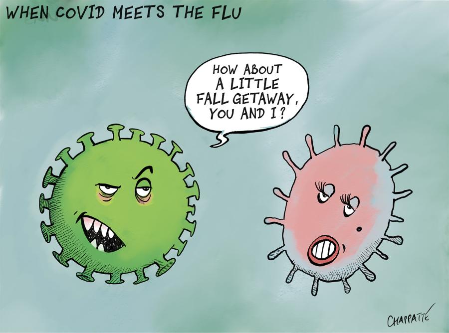 When Covid meets the flu | Globecartoon - Political Cartoons - Patrick Chappatte When Covid meets the flu | Globecartoon - Political Cartoons - Patrick Chappatte
